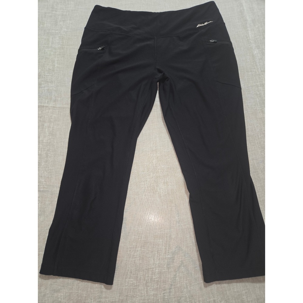 Eddie Bauer Motion Black Cropped Leggings Women L Zipper Pockets Athletic Pants
